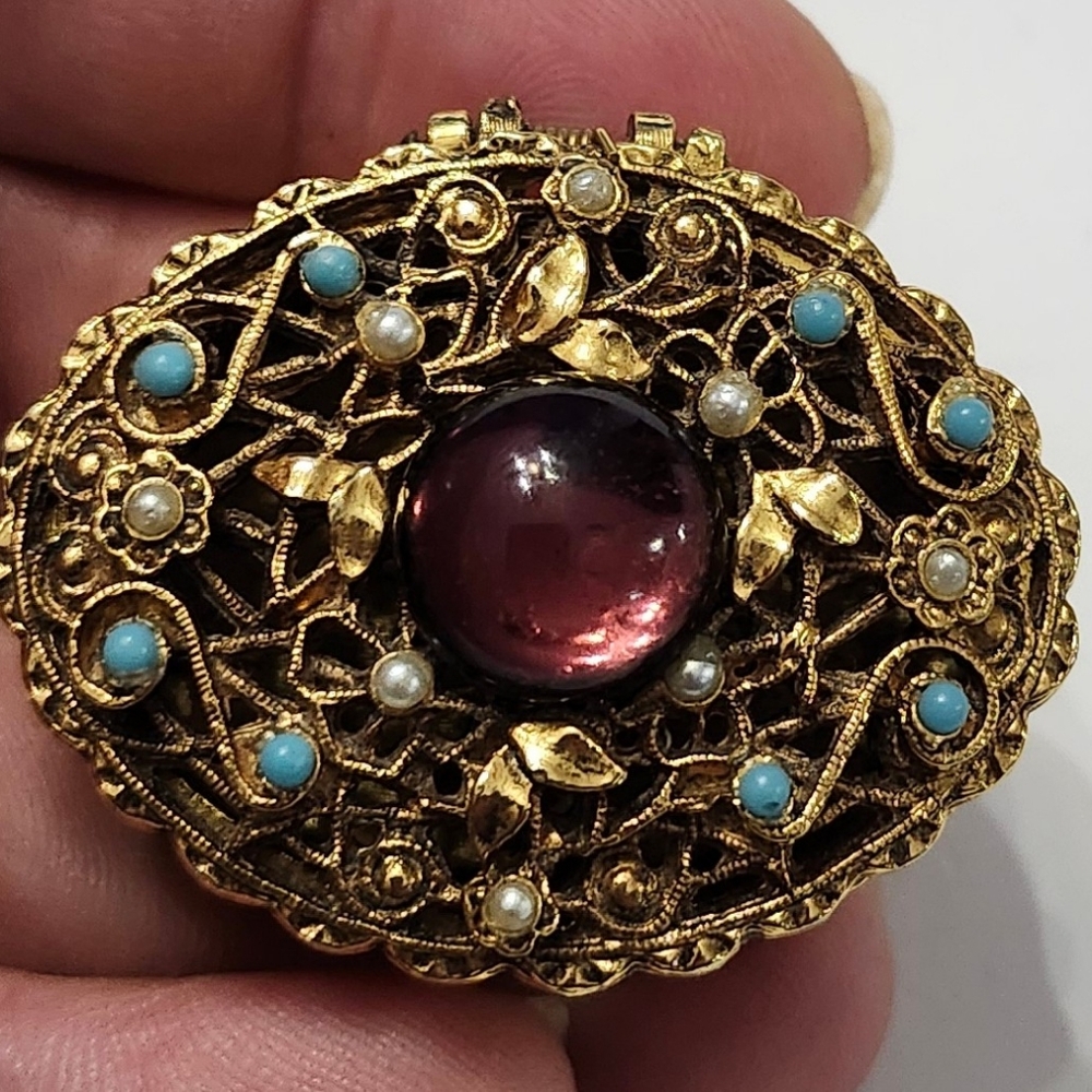 Gorgeous Vintage Unsigned Florenza Pill Trinket Box Perfume Solid - Picture 4 of 6